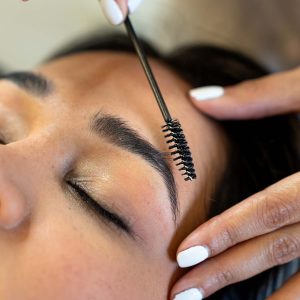Close-up of an aesthetic treatment on the eyebrows.