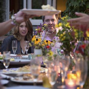 Guests enjoying and celebrating at garden party