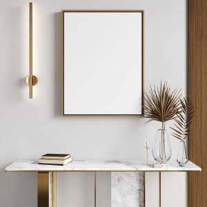 Mock up frame in white home interior background, bright room with minimal decor, 3d render